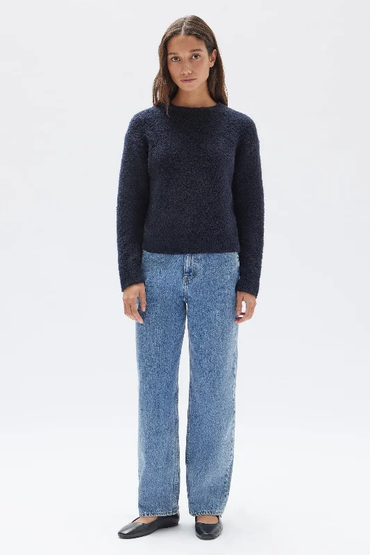 Leisure Travel Faux Fur Knit Sweater Dahlia Wool Knit Crew Jumper