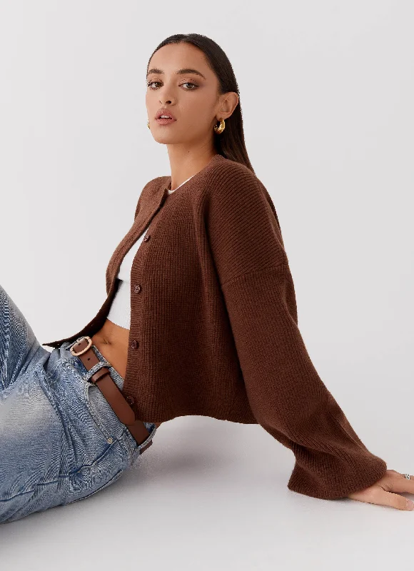 Sports Yoga Style Chunky Knit Cardigan Daphne Knit Cardigan - Chocolate