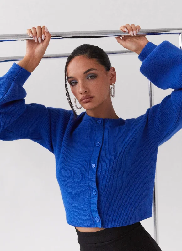 Sports High Waist Style V-neck Knit Sweater Daphne Knit Cardigan - Cobalt