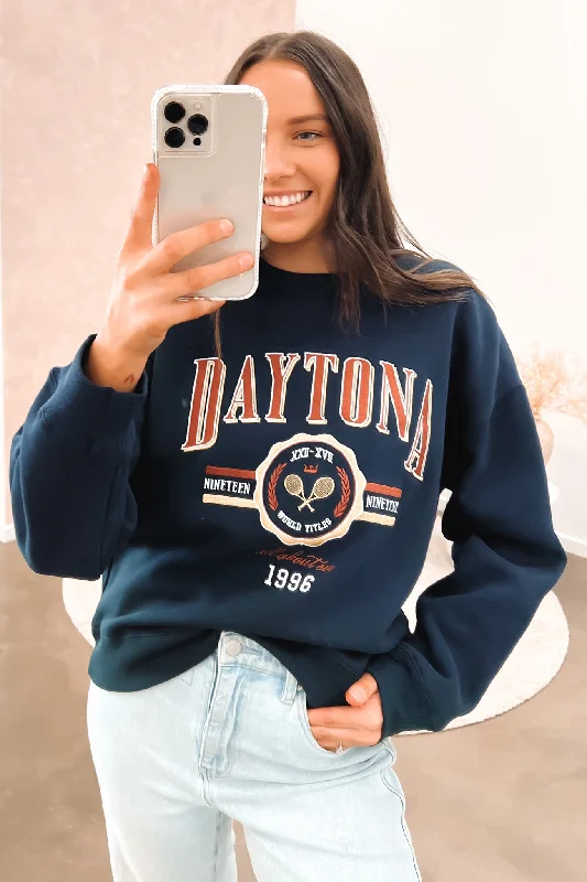 Sports High Waist Style Lightweight-wear Daytona Sweater Navy