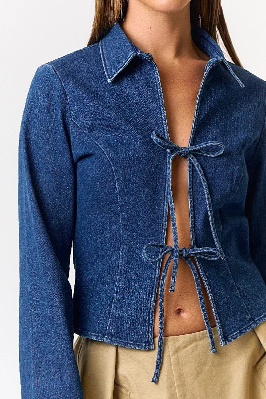 Sports Yoga Style Versatile itinerary Denim Front Tie Top