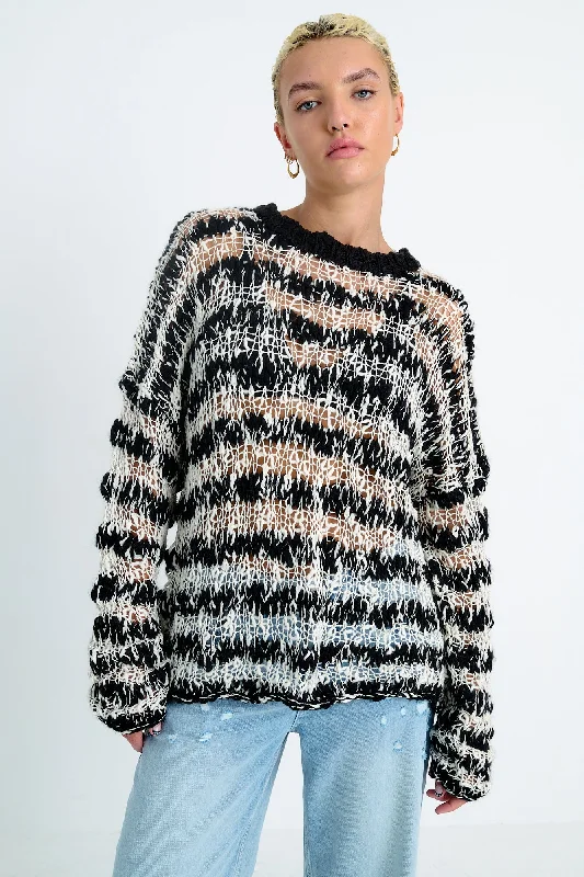 Stand-up collar design knit Sweater Element Stripe Knit