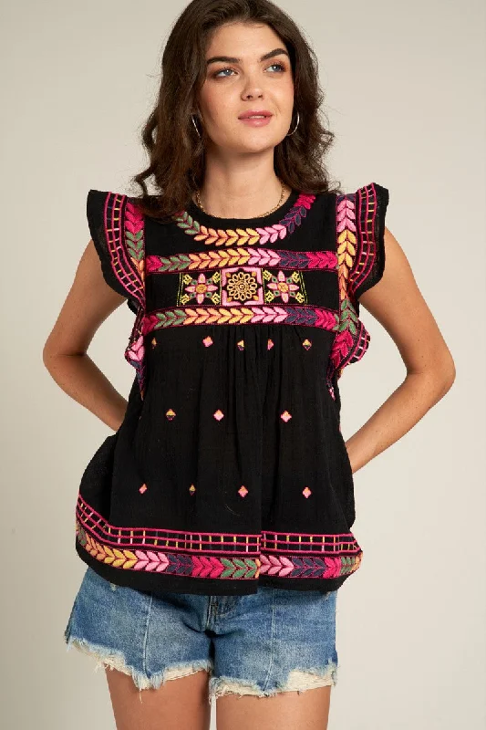 Mid-length Style Simple and comfortable En Creme Women's Tops Embroidery Detail Top
