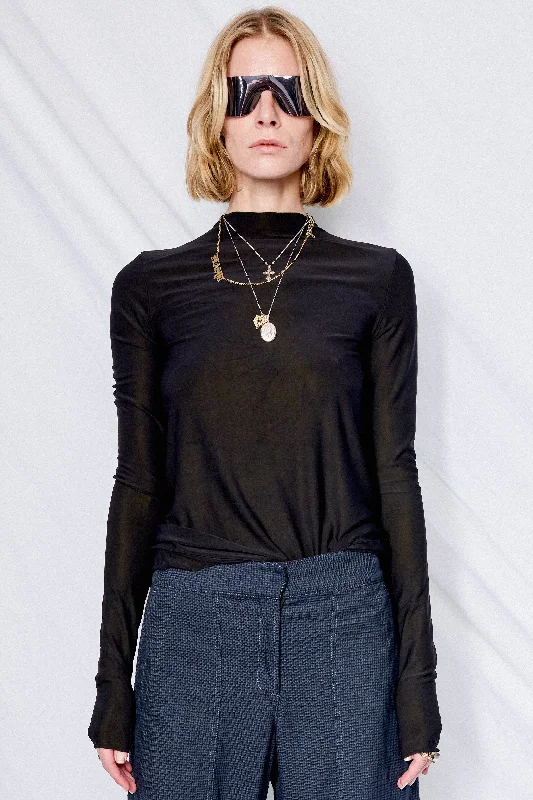 Celebrity Style Advanced customization Black Overdyed Jersey Long Sleeve Mockneck