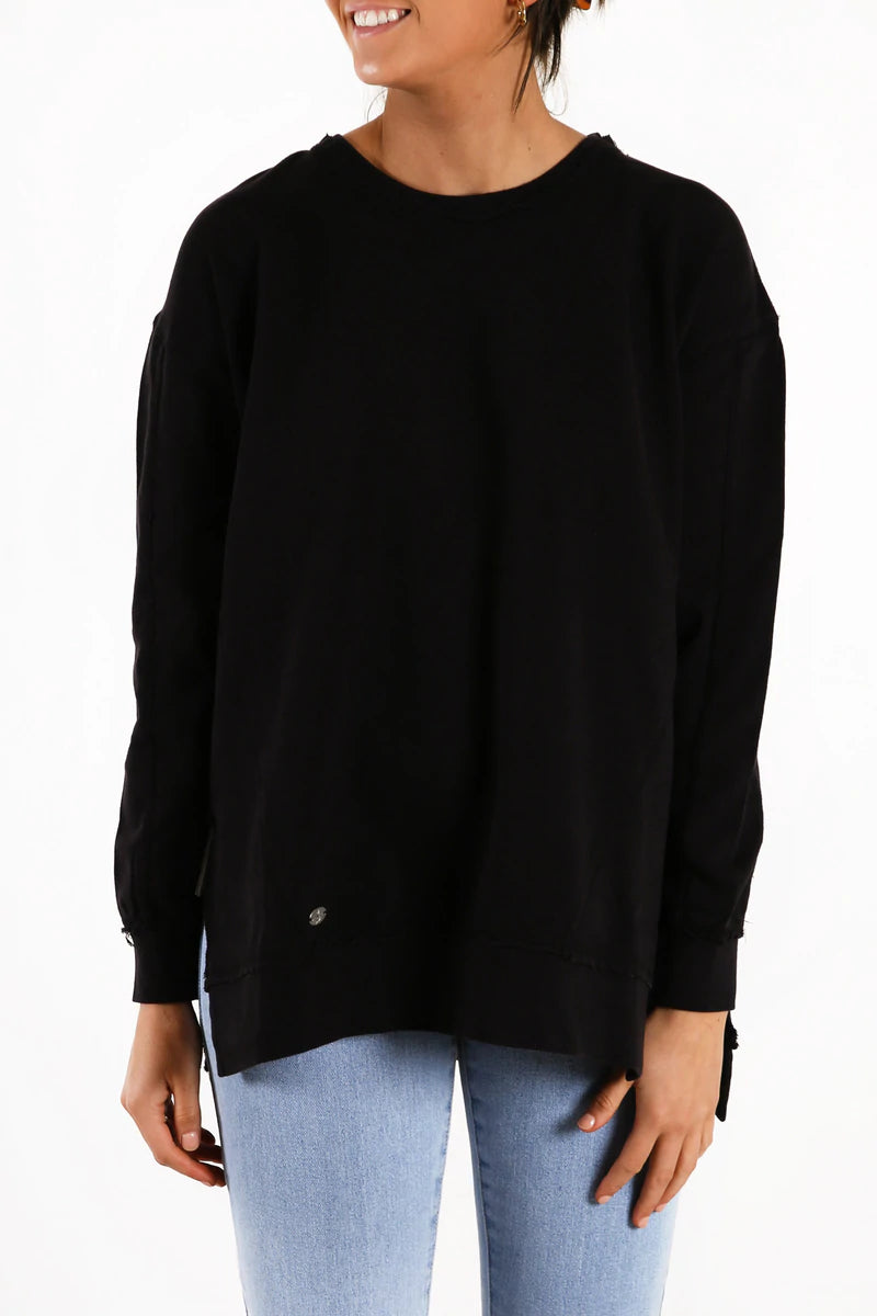 Retro Style Subtle-texture Fleur Crew Black