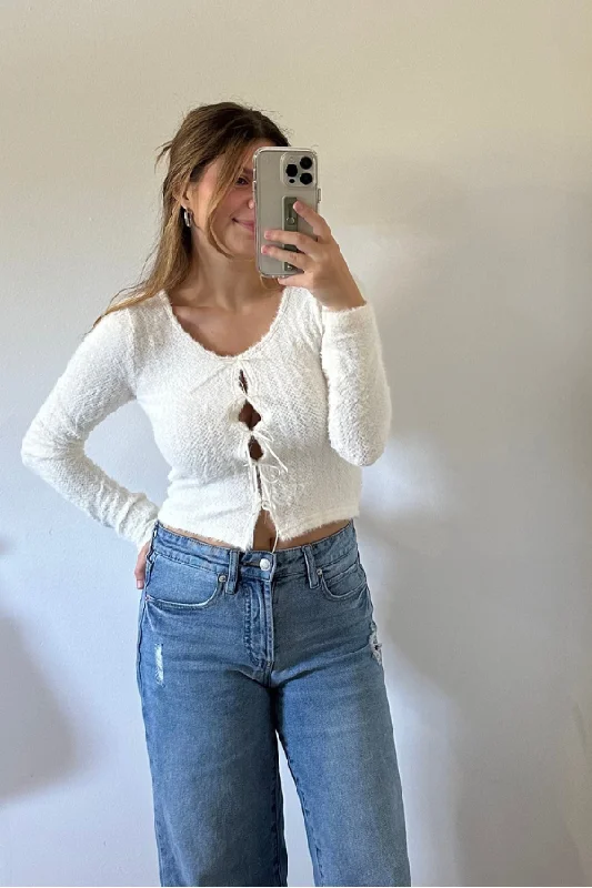Retro Style Retro design Fuzzy Front Tie Top
