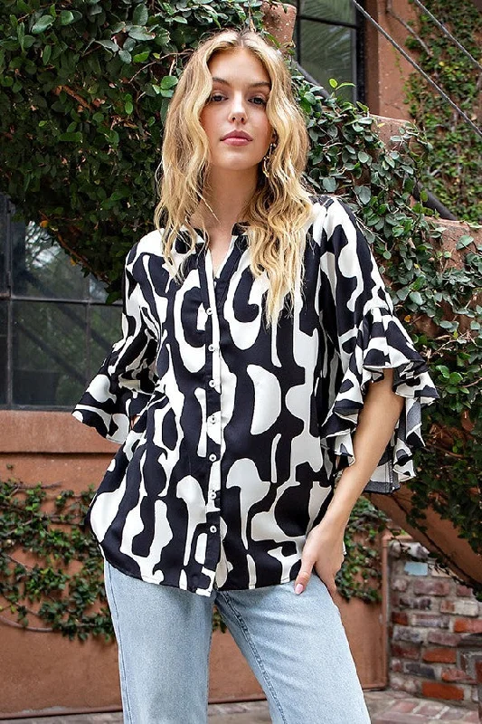 Noble Temperament Spiritual vitality Gigio Women's Tops Bell Sleeve Woven Top