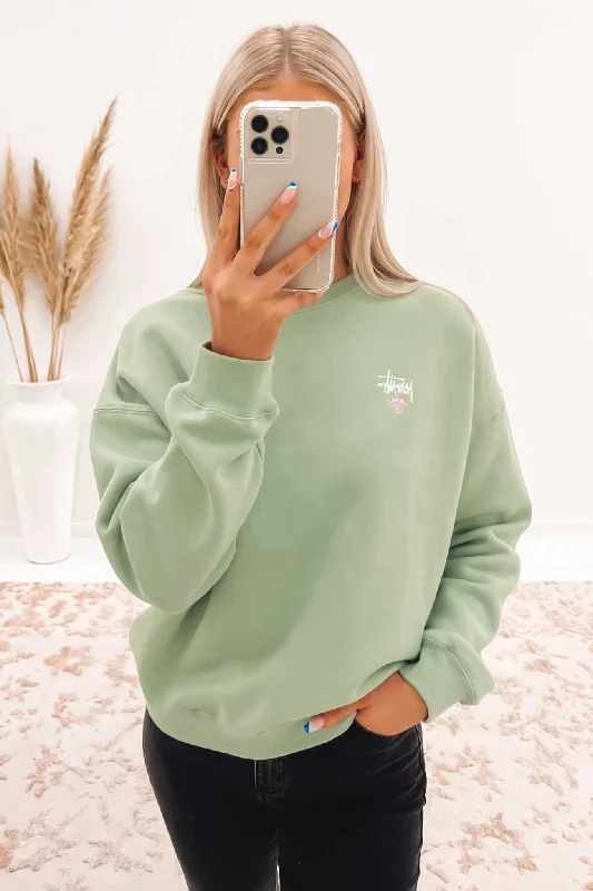 Comfortable And Simple Bright Colored Pullover Graffiti Oversized Crew Sage
