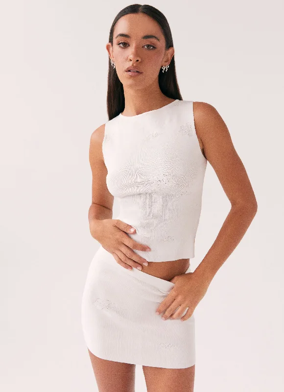 Free and comfortable Hooded Knit Sweatshirt Holly Knit Mini Skirt - White