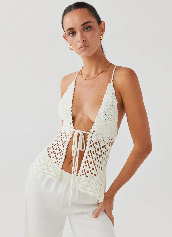 Exquisite workmanship Peplum Knit Top Into You Crochet Tie Top - Ivory