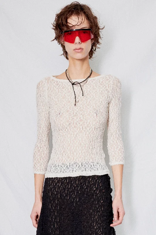 Low-key Luxury French style Ivory Lace Impression Top