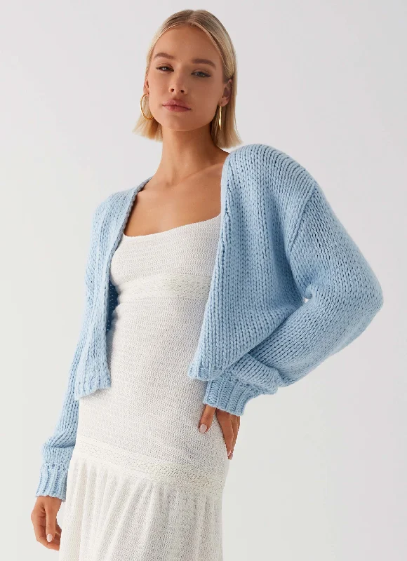 Retro Literary Style Vibrant Knit Pullover Jasleen Knit Cardigan - Blue