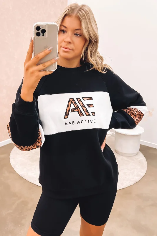 Sweet Girl Woolen-texture Jordan Panelled Crew Black