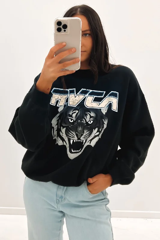 Trendy Traveler Cozy Fleece Pullover Jungle Cat Crew Pirate Black