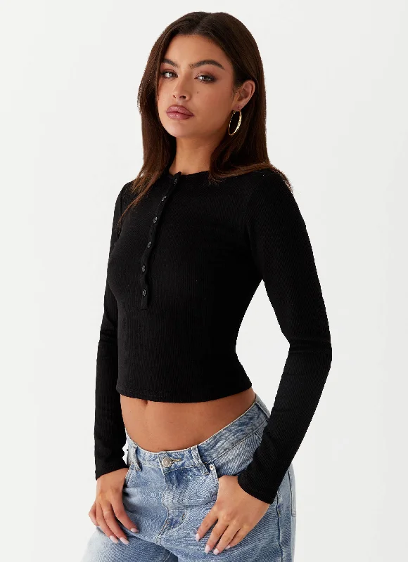 Elegant And Elegant Knit with Lace Detailing Kellie Long Sleeve Knit Top - Black