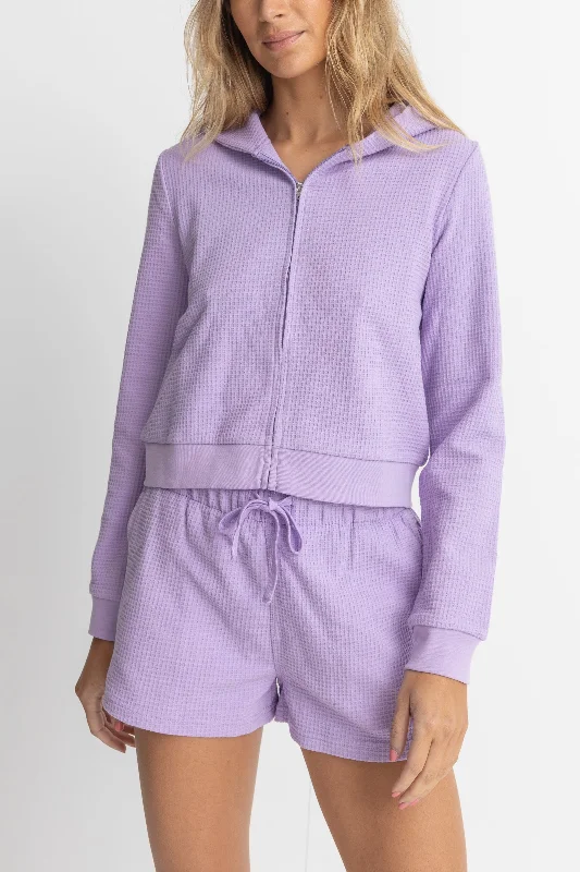 Noble Temperament Cropped Hoodie Light Layers Zip Up Lavender