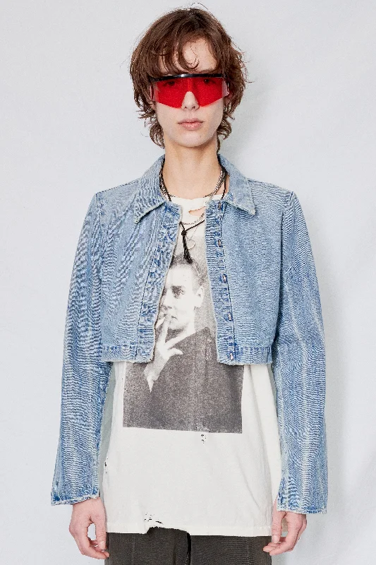 Comfortable and simple Light and breathable Light Wash Denim Crop Rugby Top