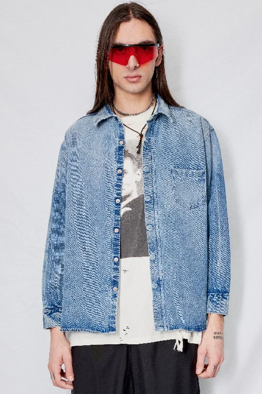 High-quality fabrics Body design Light Wash Denim Loose Snap Shirt