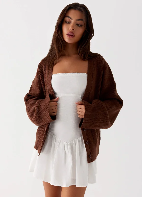 Street Graffiti Design Fitted Knit Cardigan Liza Knit Cardigan - Chocolate