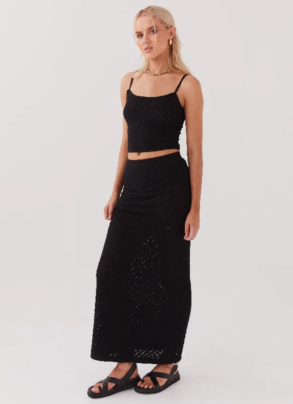 Multi-functional style Flared Knit Sweater Macy Knit Maxi Skirt - Black