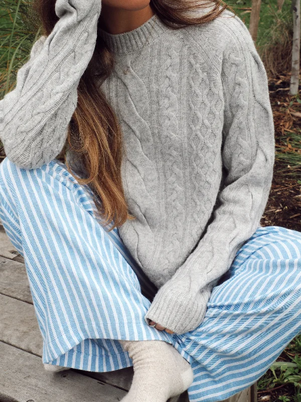 Comfortable and simple Knit Sweater Dress Murphy Merino Cable Knit - Grey Marle