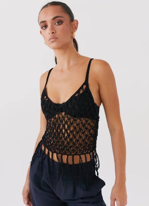 Round neck design Fun and cute Metro Wilds Net Top - Black