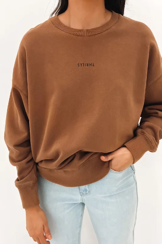 Personalized print Open Knit Pullover Minimal Thrills Slouch Crew Bronze