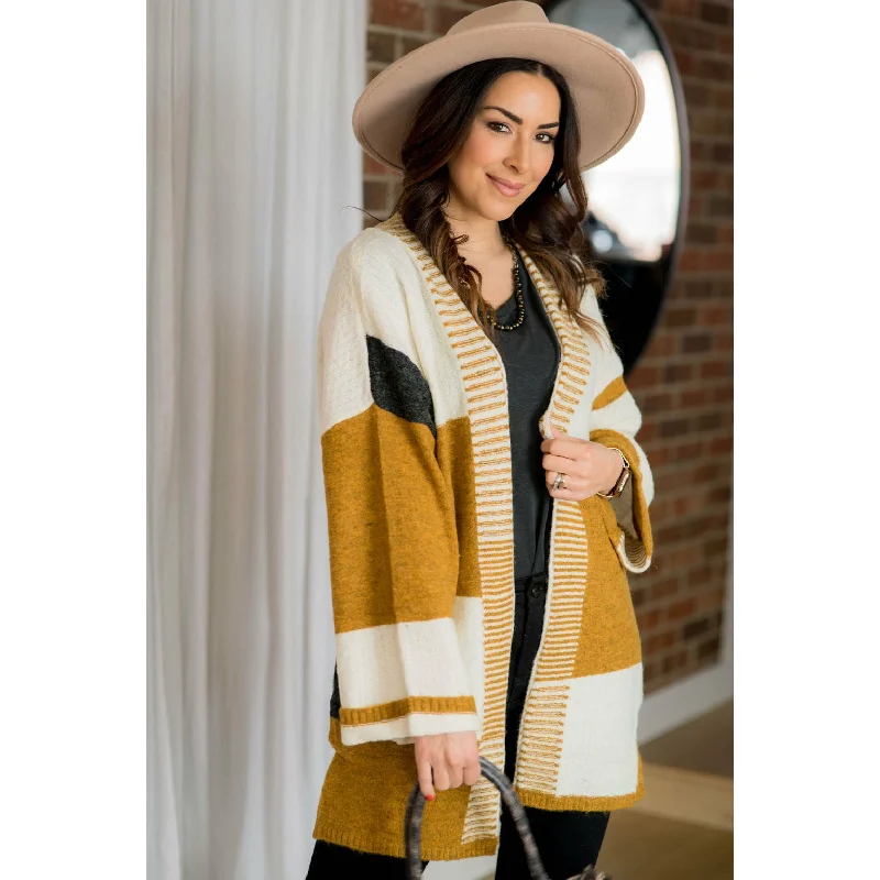 Windbreaker fashion Soft Knit Jumper Mixed Stripe Wide Sleeve Cardigan