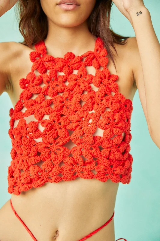 Free and comfortable Slim fit Monolita Crochet Top in Red