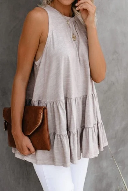 Innovative Design Youthful street fashion Mountain Valley Women's Tops Ruffled Hem Tops Solid Color
