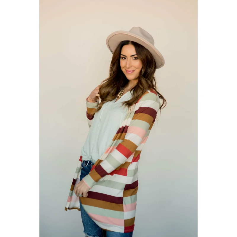Hip-hop Style Classic Knit Sweater Muted Striped Tunic Cardigan
