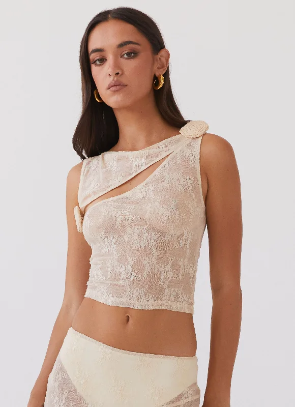 Celebrity Style High-end sense Nakia Rose Lace Top - Ivory