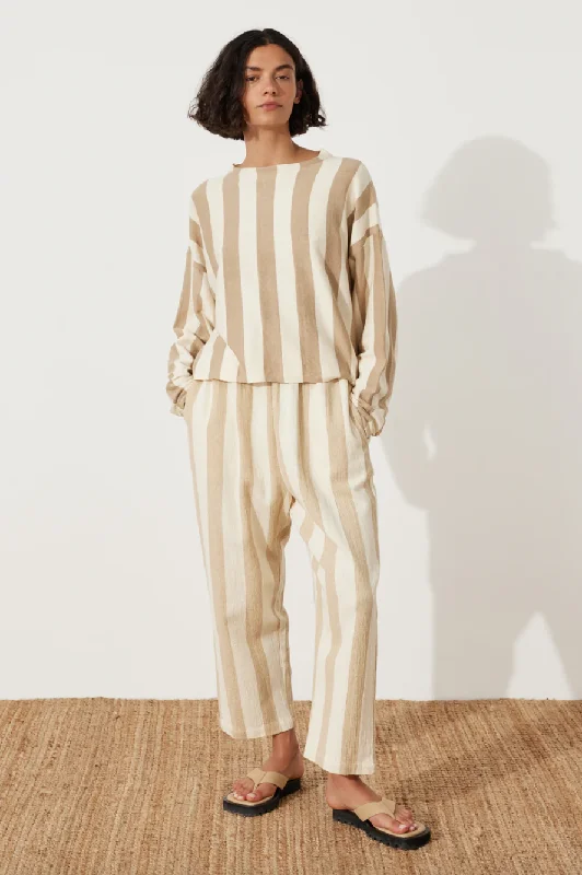 Elegant and noble Textured Knit Top Natural Stripe Knit Jumper