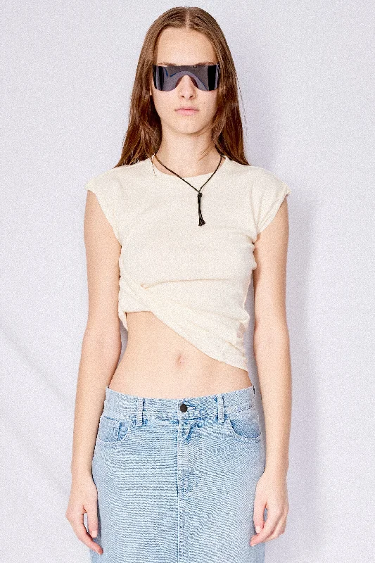 Trendy Traveler Moisture wicking Off White Bamboo Twisted Muscle Tee