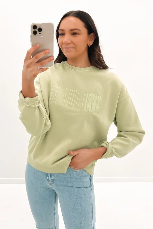 Printed pattern Fluffy Knit Pullover Old Favourite Crew Light Green