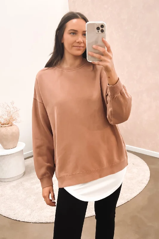 Elegant And Lazy Shawl Collar Pullover Oversized Crew Tan