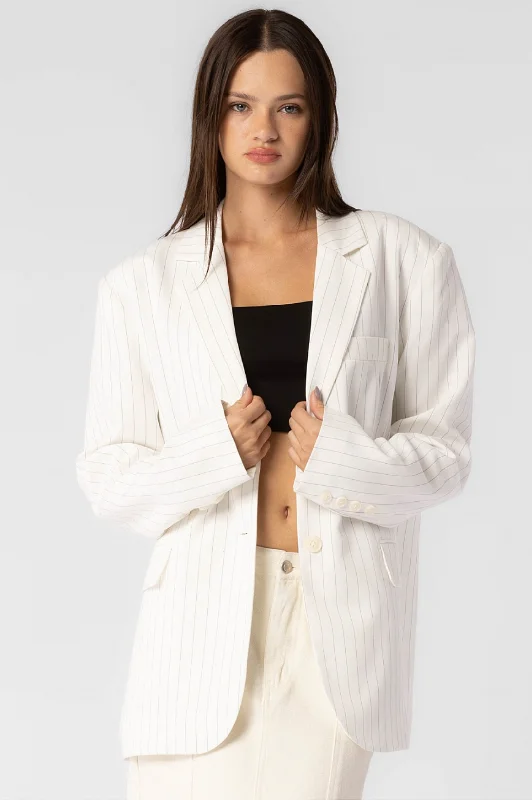 Single-shoulder Neck Design Youthful vitality Oversized Pinstripe Blazer