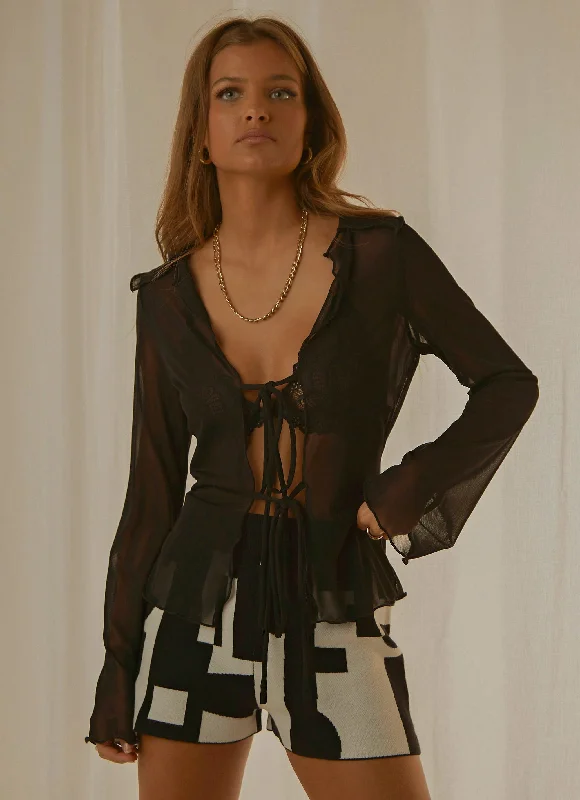 Multi-functional style Soft Knit Cardigan Parisian Balcony Tie Top - Black