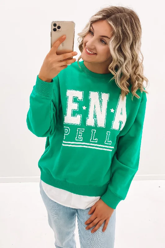 Letter embroidery Knit Tunic Pullover Pelly Gang Sweater Evergreen