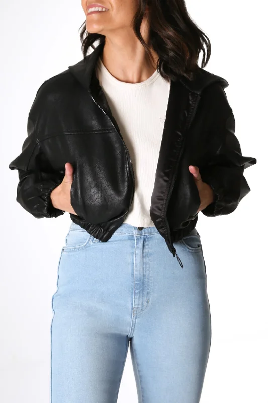 Comfortable And Simple Fresh wear Pleather Driver Jacket Black