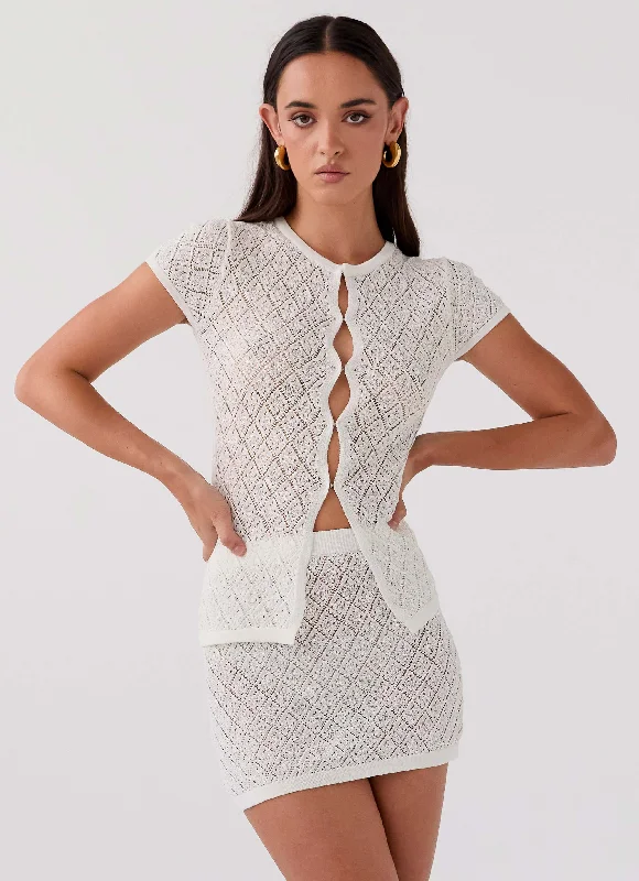 Classic style Striped Knit Sweater Prairie Petal Knit Mini Skirt - White