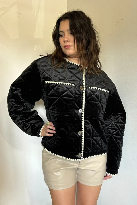 Stand-up collar design Versatile items Quilted Velvet Jacket