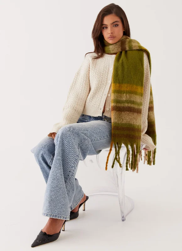 Printed pattern Relaxed Knit Pullover Rainier Plaid Scarf - Green