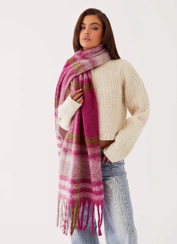 Independent design Merino Wool Knit Sweater Rainier Plaid Scarf - Pink