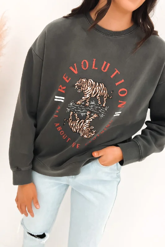 Affordable selection Striped Knit Pullover Revolution Crew Charcoal