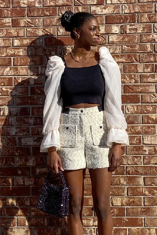 Sports Tights Quality tailoring Sheer Puff Sleeve Top