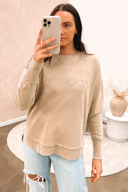 Noble Temperament Pointelle Knit Pullover Simplified Crew Beige
