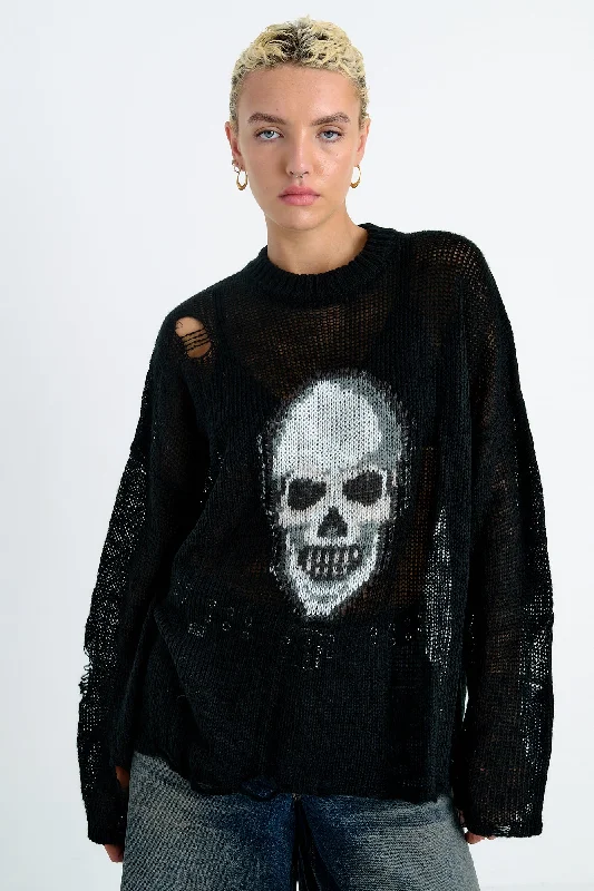 High-waisted pants style Plush Knit Sweater Skull Loose Knit