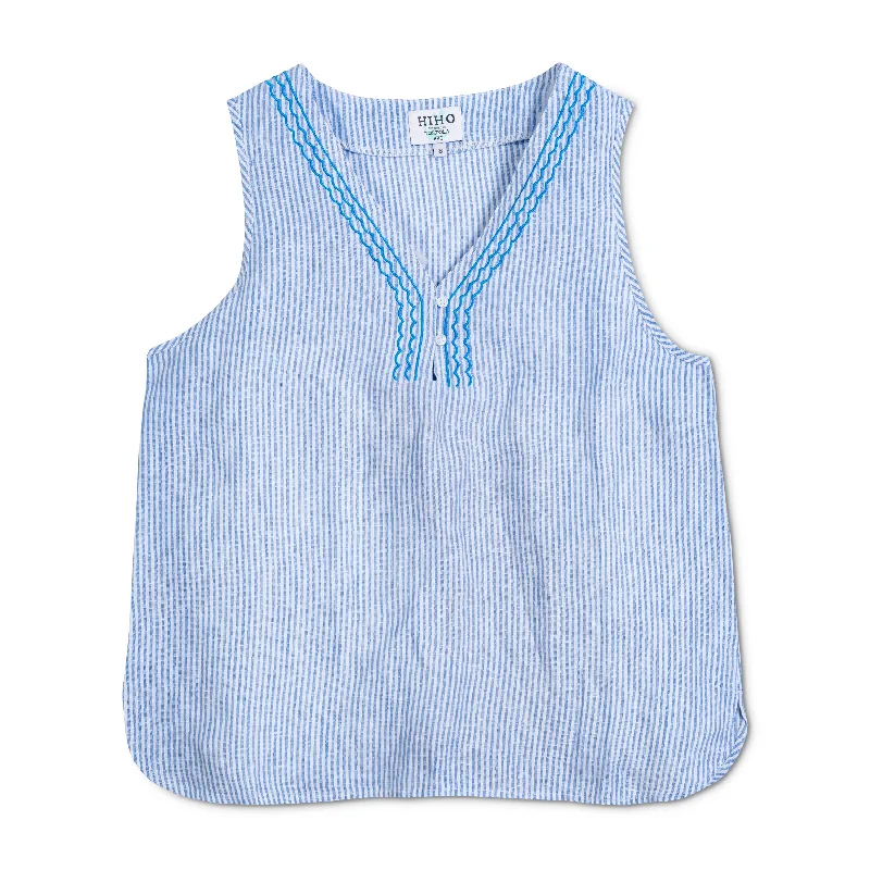 Knitted Design Perfect tailoring Sleeveless Linen Top - Blue Stripe