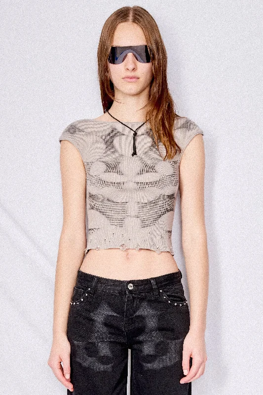 Retro Style Cool summer Smoke Print Cutout Top